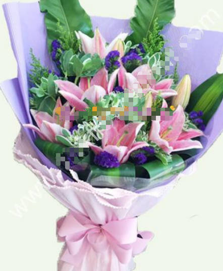 香港粉百合花束(7朵)